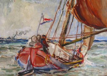 De tjalk ‘Alida' op het Wad, 1932