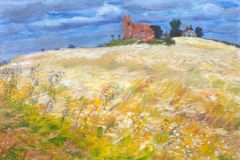 Landschap met kerkje van Oostum